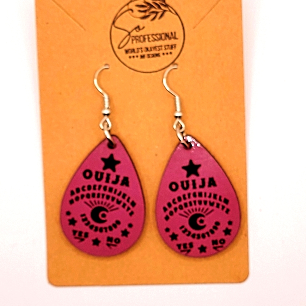 Handmade purple ouija board teardrop earrings